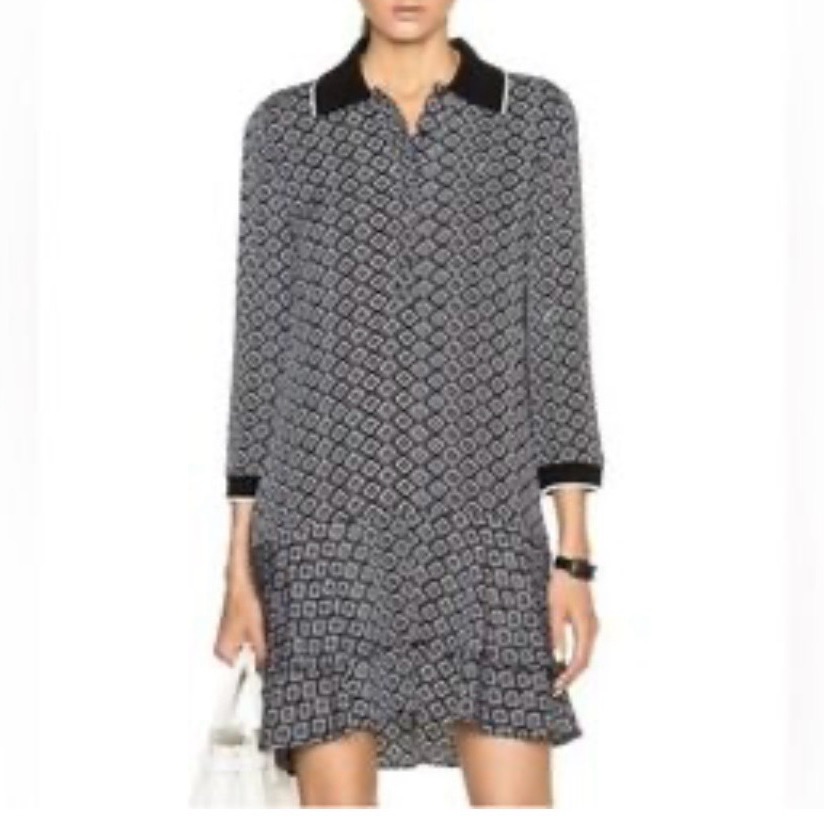 Nwt Diane Von Furstenberg Samuel’s Silk Printed Shirtdress Black White Sz 0